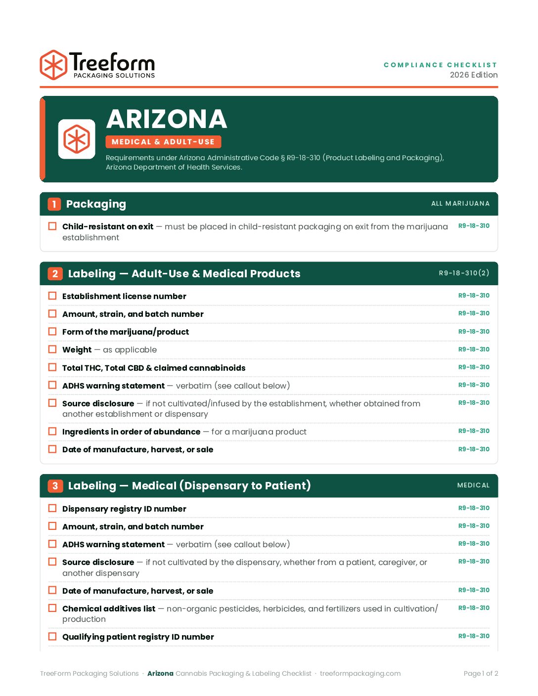 Arizona – Packaging Requirements