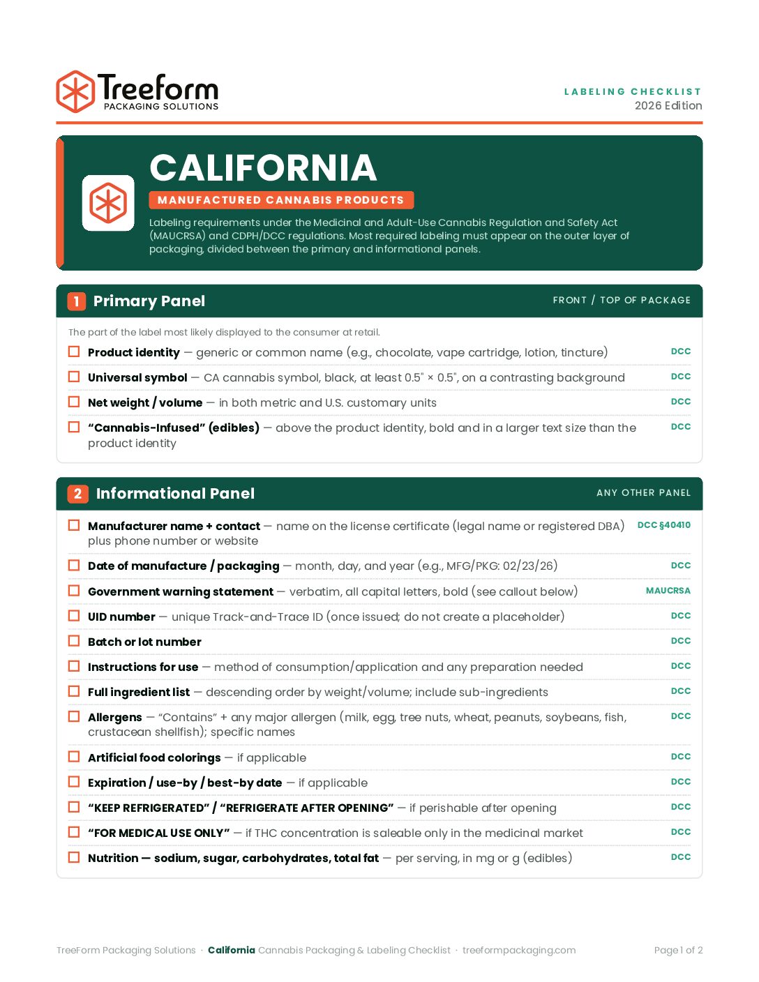 California – Labelling Requirements