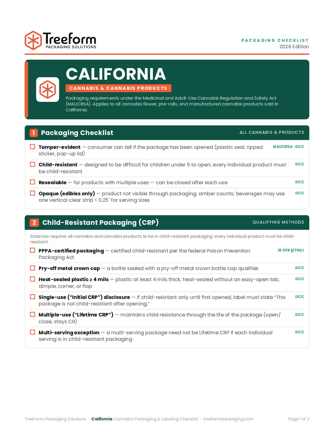 California – Packaging Requirements