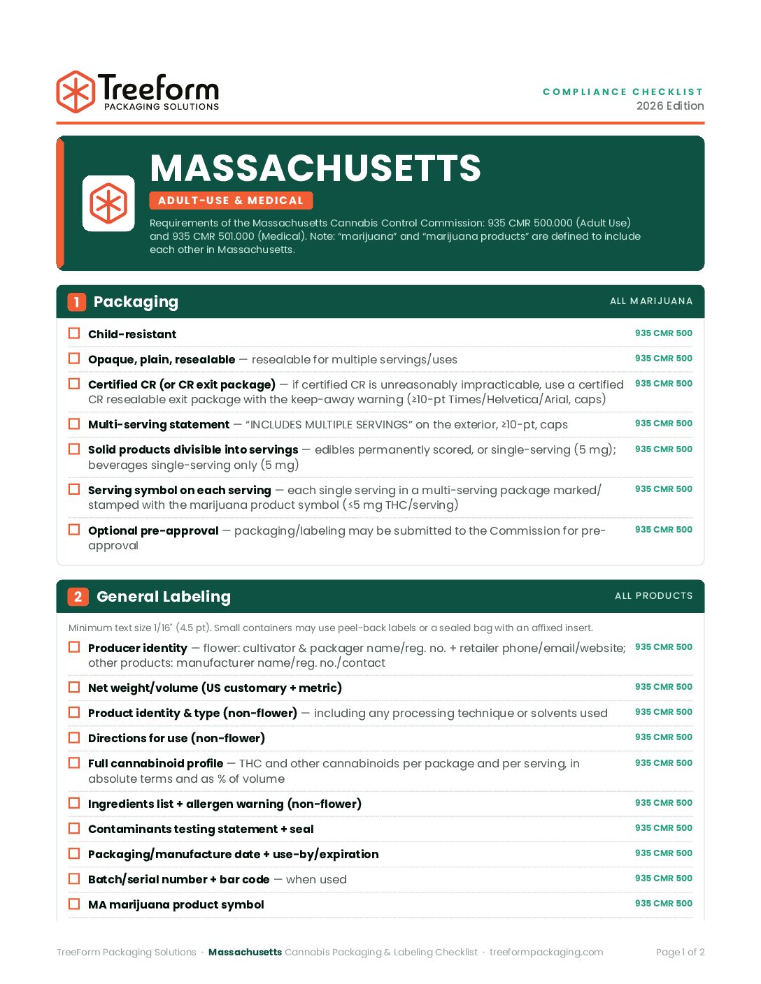 Massachusetts – Packaging Requirements