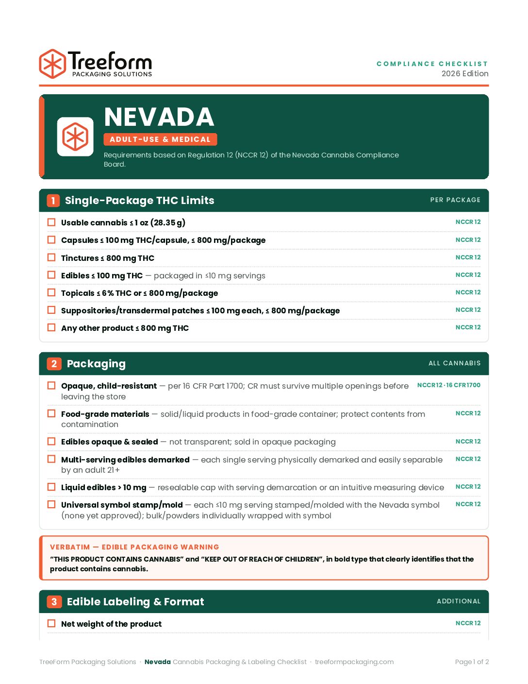 Nevada – Packaging Requirements
