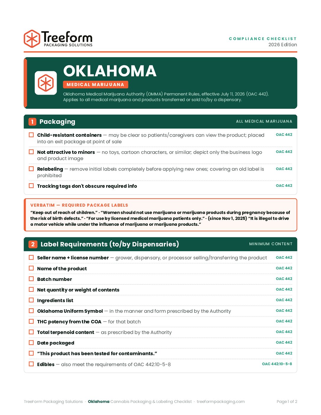 Oklahoma – Packaging Requirements