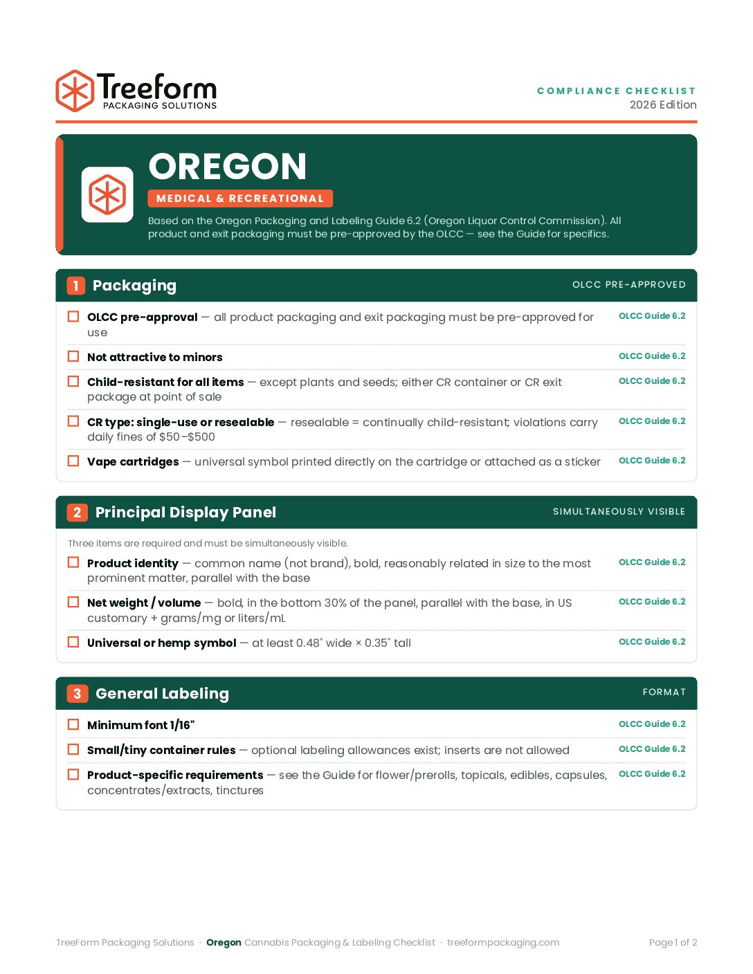 Oregon – Packaging Requirements